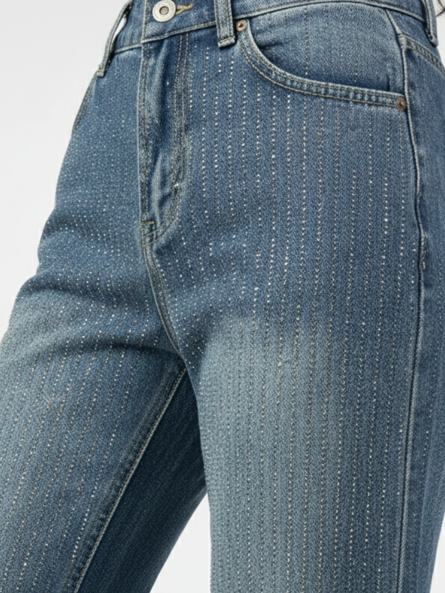 Blue High Waist Wide Leg Studded Jeans - Image 5