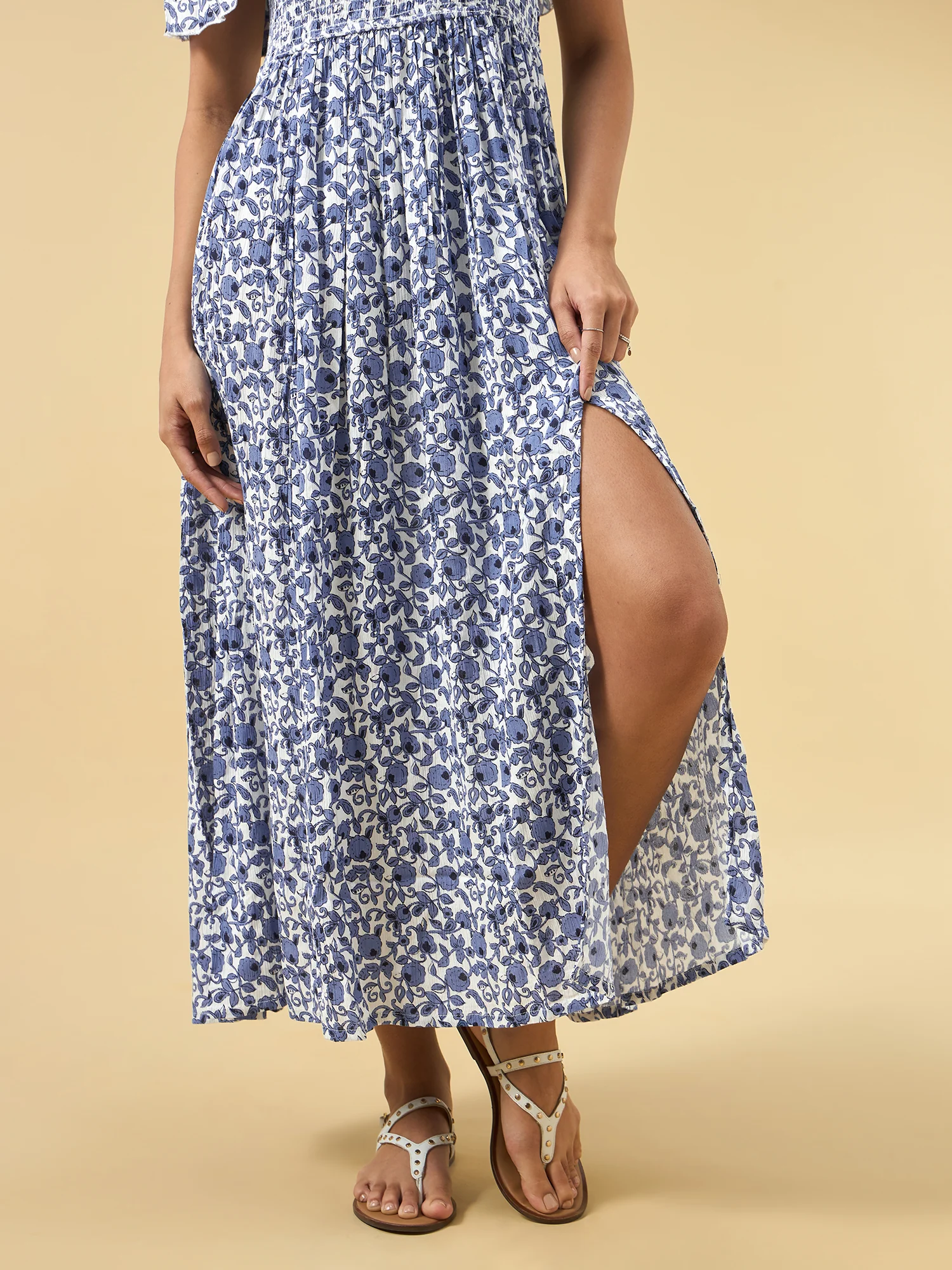Blue Off Shoulder High Slit Dress - Image 6