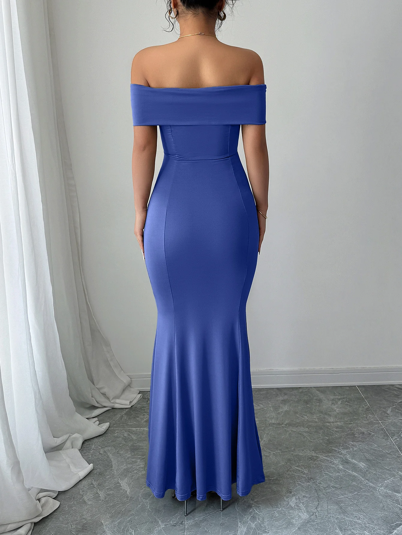 Blue Off-Shoulder Maxi Dress - Image 2