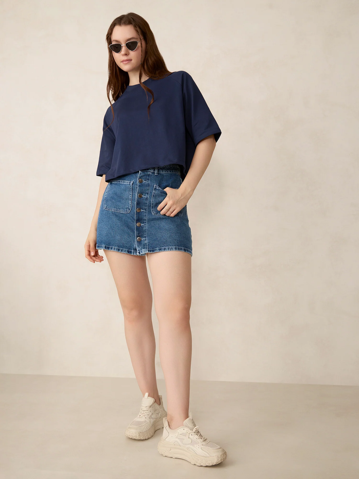 Blue Oversized Solid Sweatshirt - Image 6