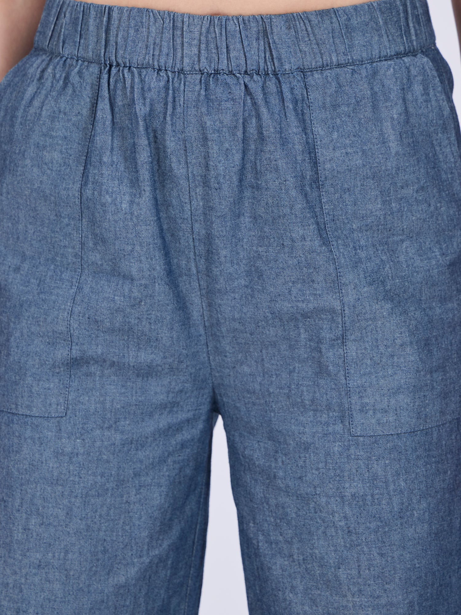 Blue Pleated High Waisted Trousers - Image 3