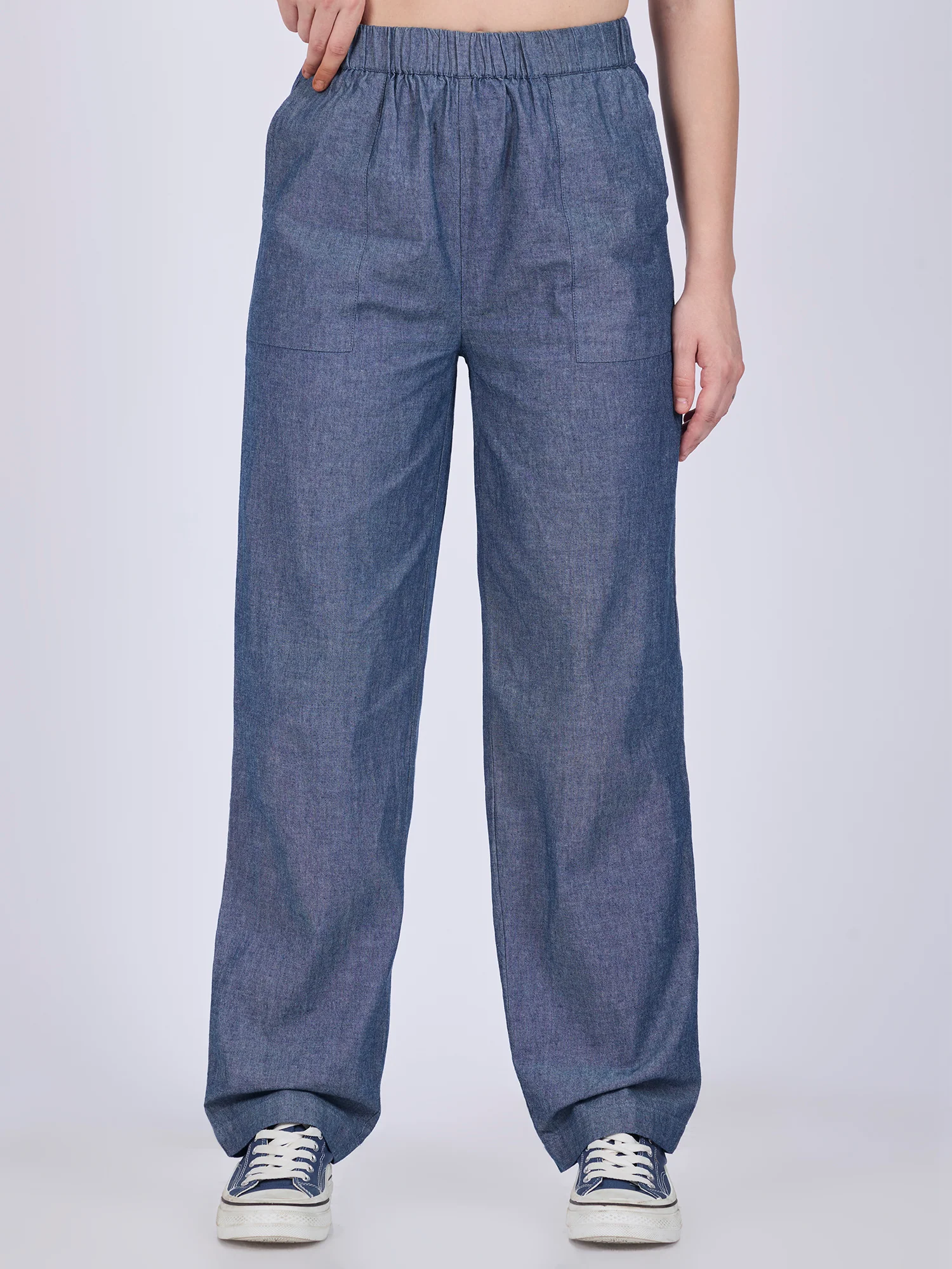Blue Pleated High Waisted Trousers - Image 5