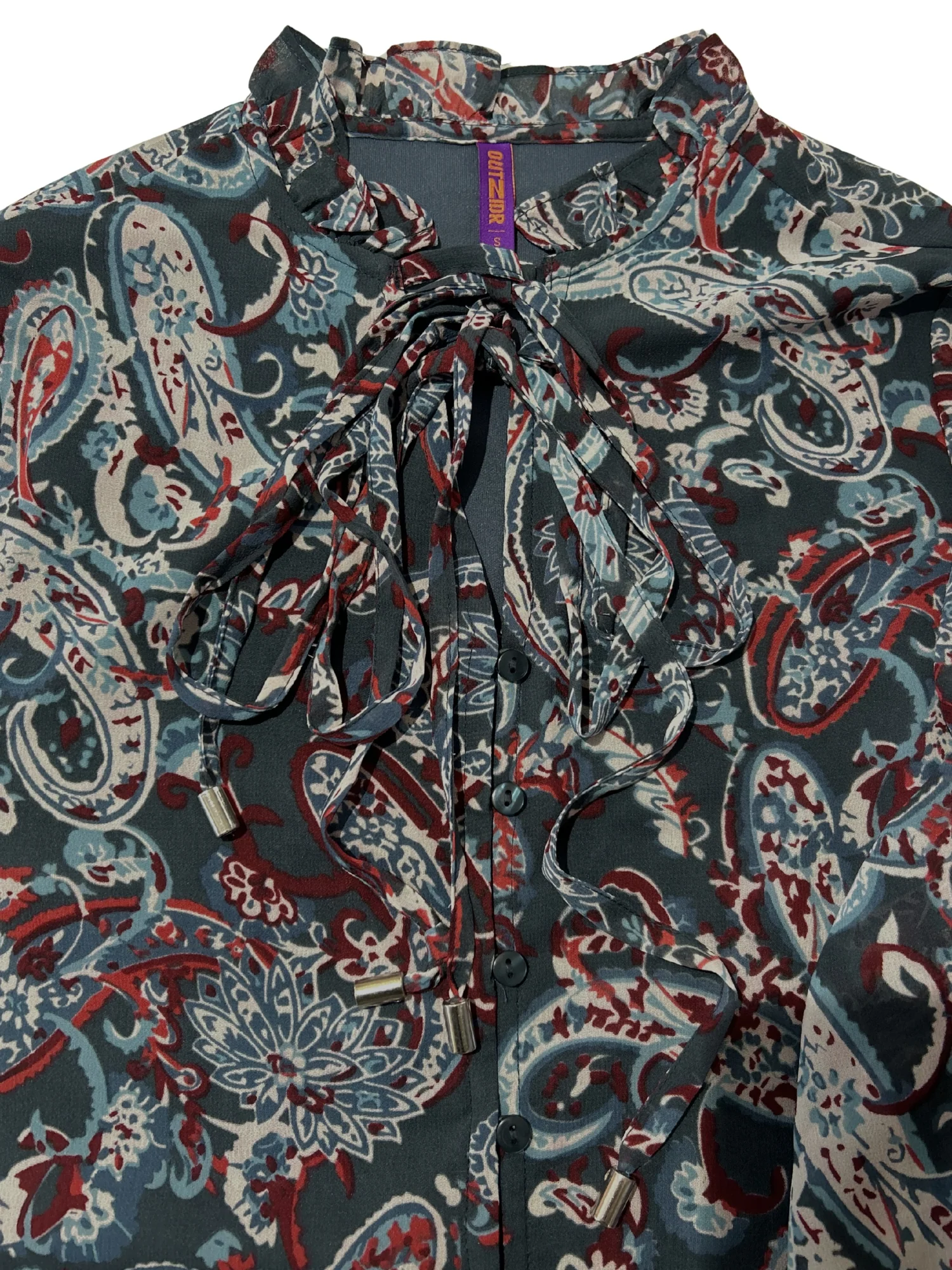 Blue Printed  Full Sleeves Top With Button Details - Image 4