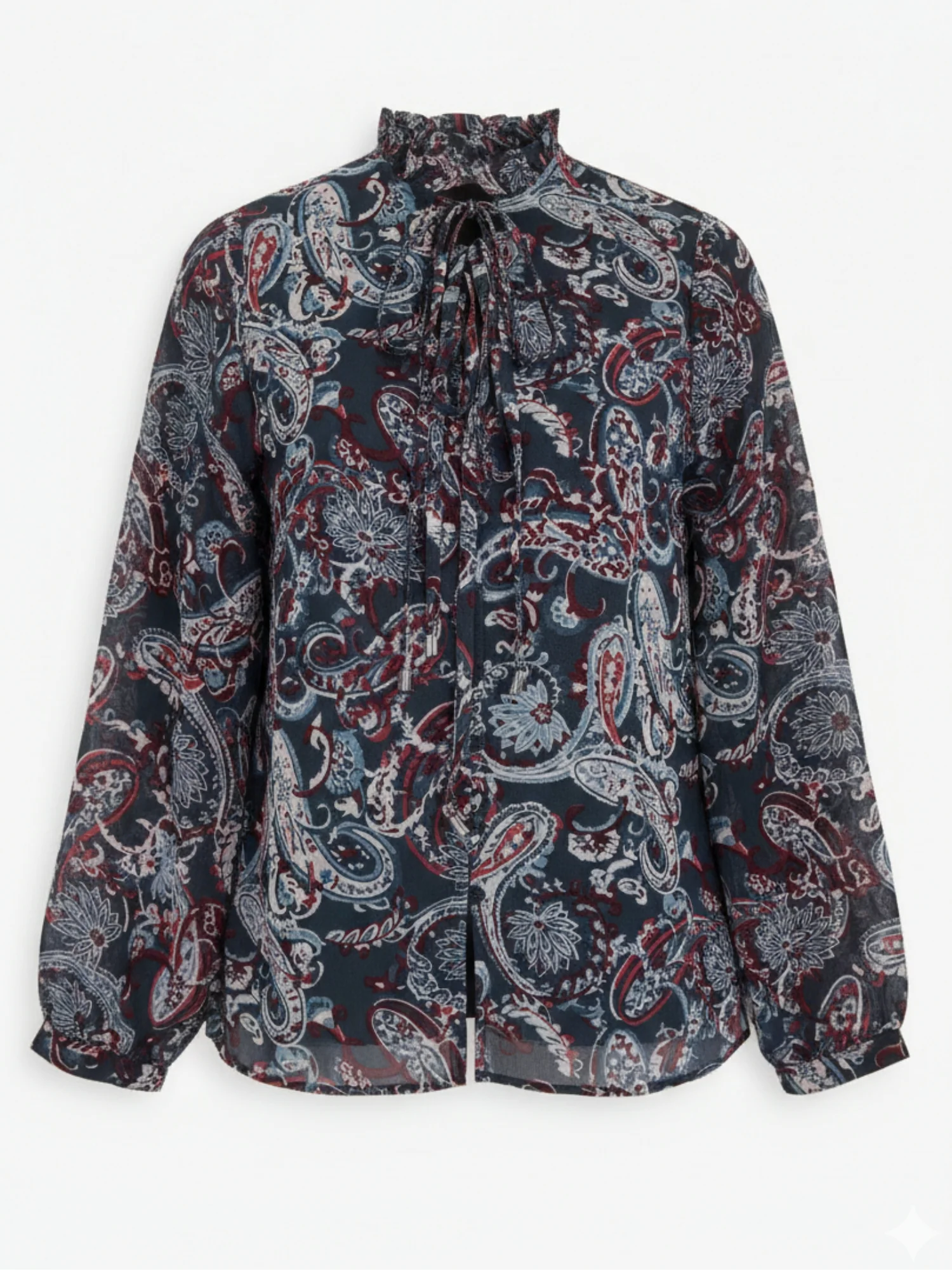 Blue Printed  Full Sleeves Top With Button Details - Image 7