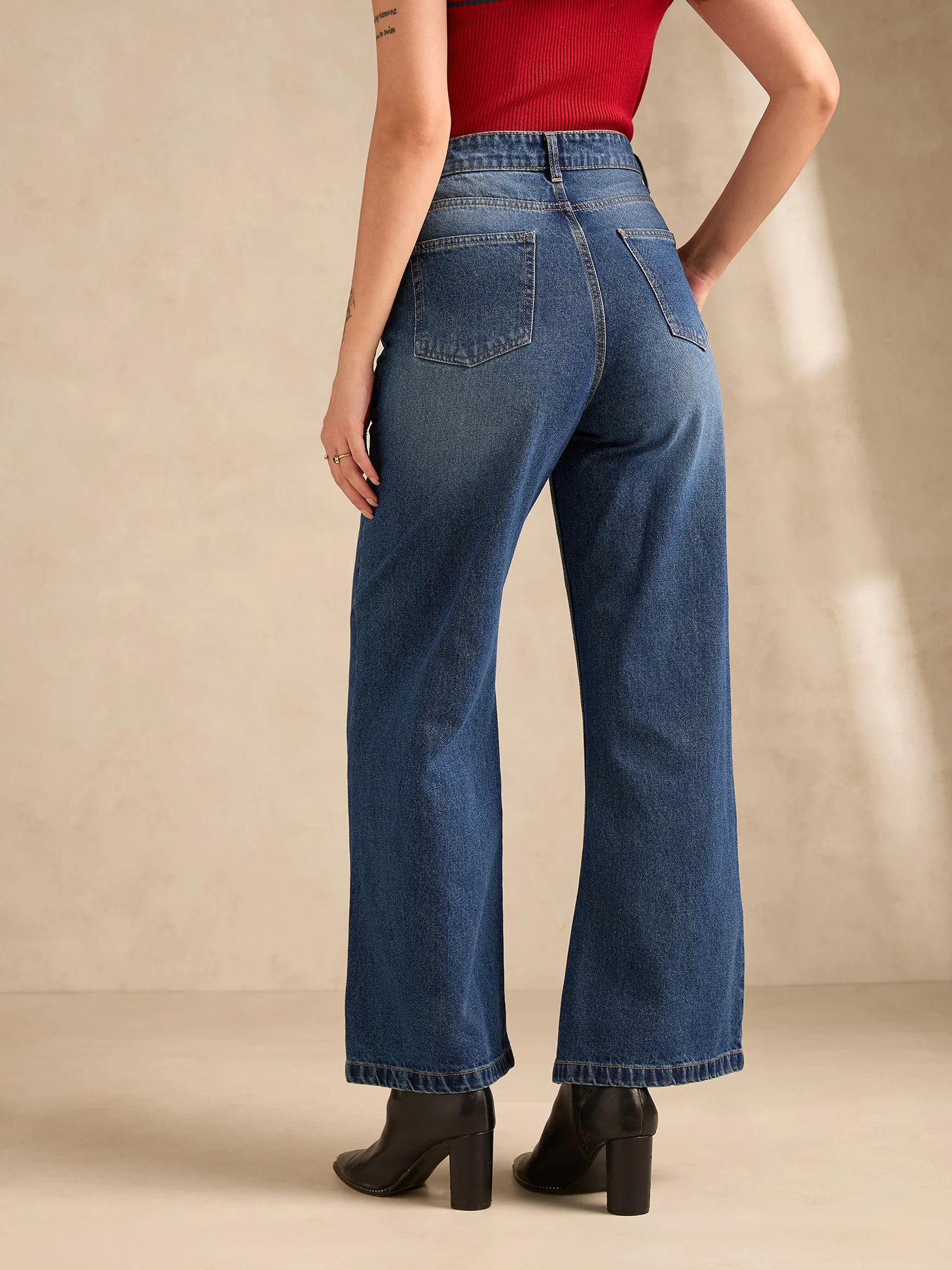 Blue Ribbed Straight Fit Jeans - Image 7