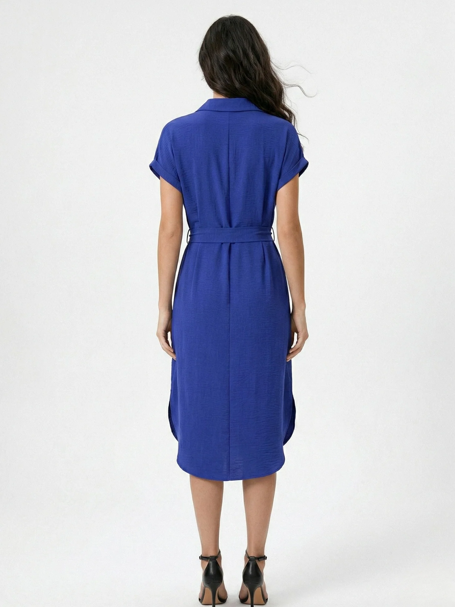 Blue Shirt Dress With Waist Tie Up Detail - Image 4