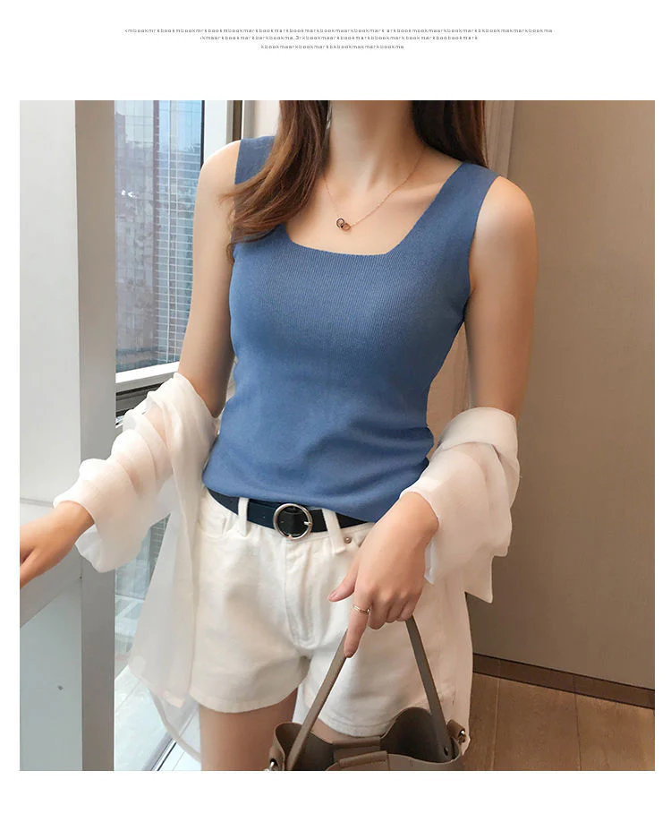 Blue Shoulder Strap Basic Fitted Top - Image 2