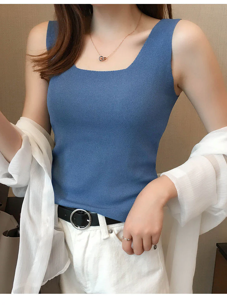 Blue Shoulder Strap Basic Fitted Top - Image 3