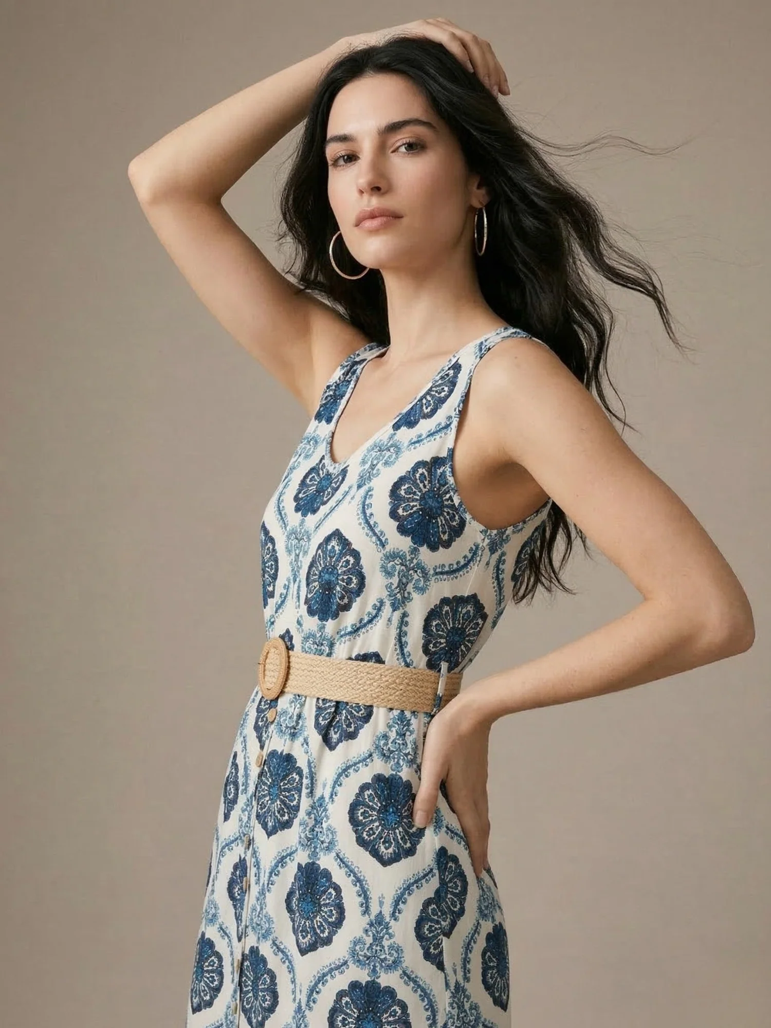 Blue Sleeveless Front Slit Dress - Image 2