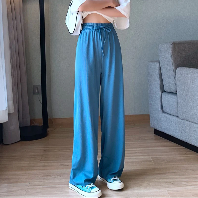 Blue Solid Basic Wide Leg Pants