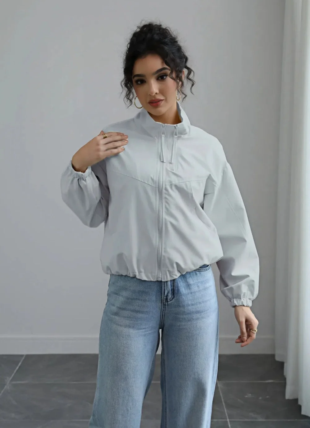Blue Solid Cuffed Jacket - Image 2