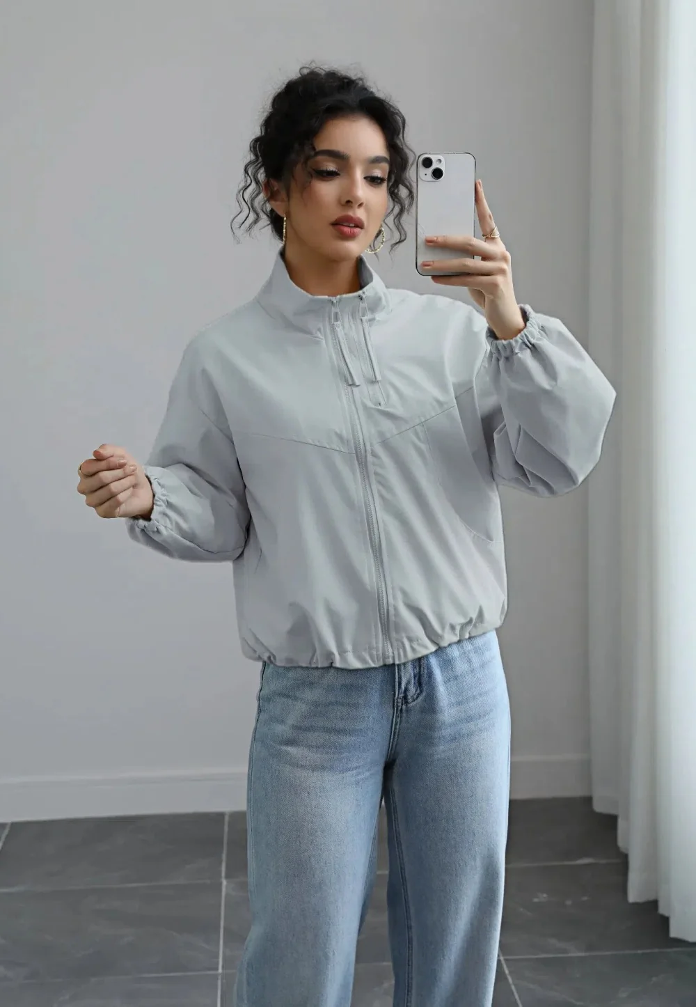 Blue Solid Cuffed Jacket - Image 3