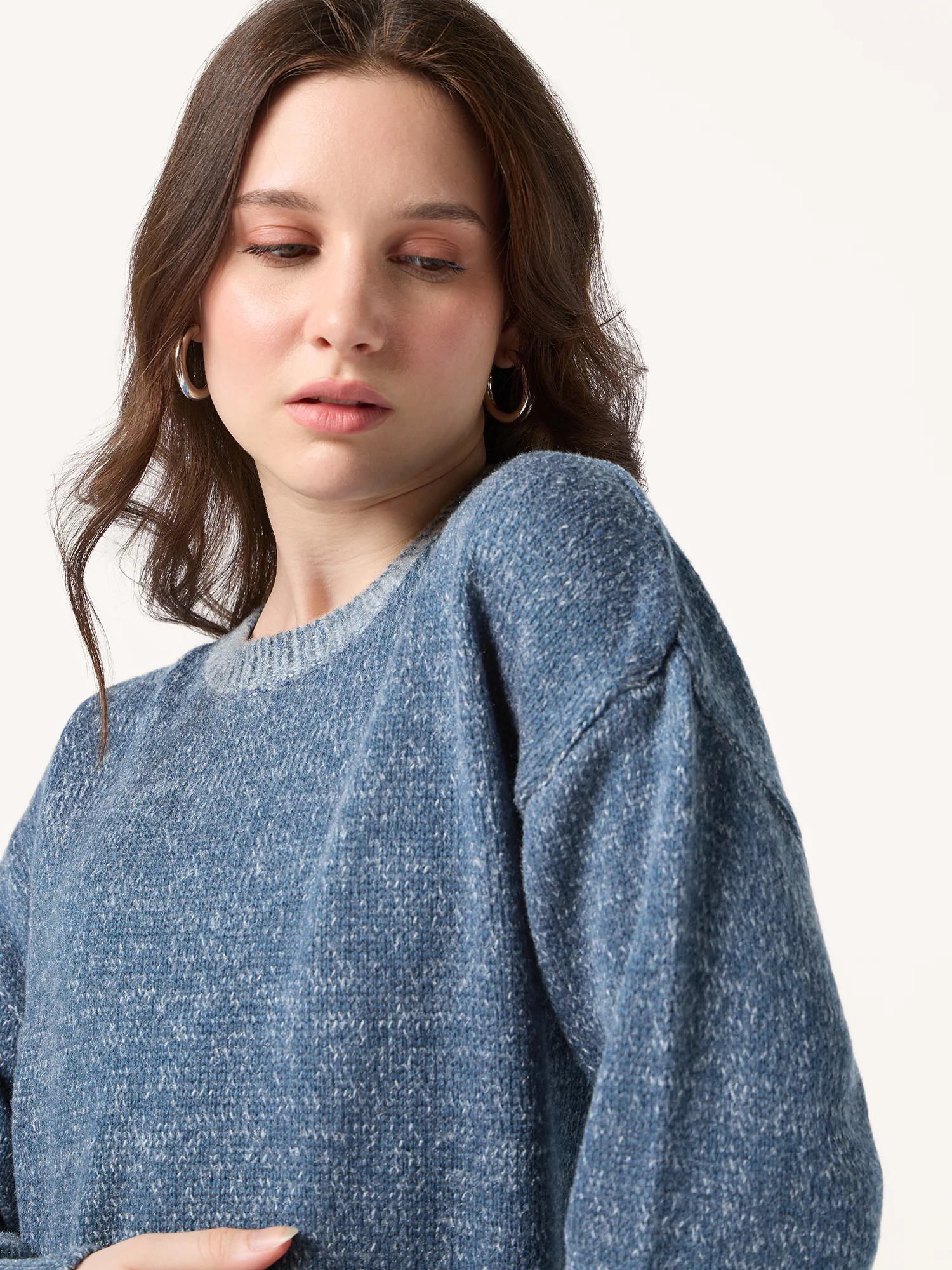 Blue Solid High Neck Sweater - Image 3