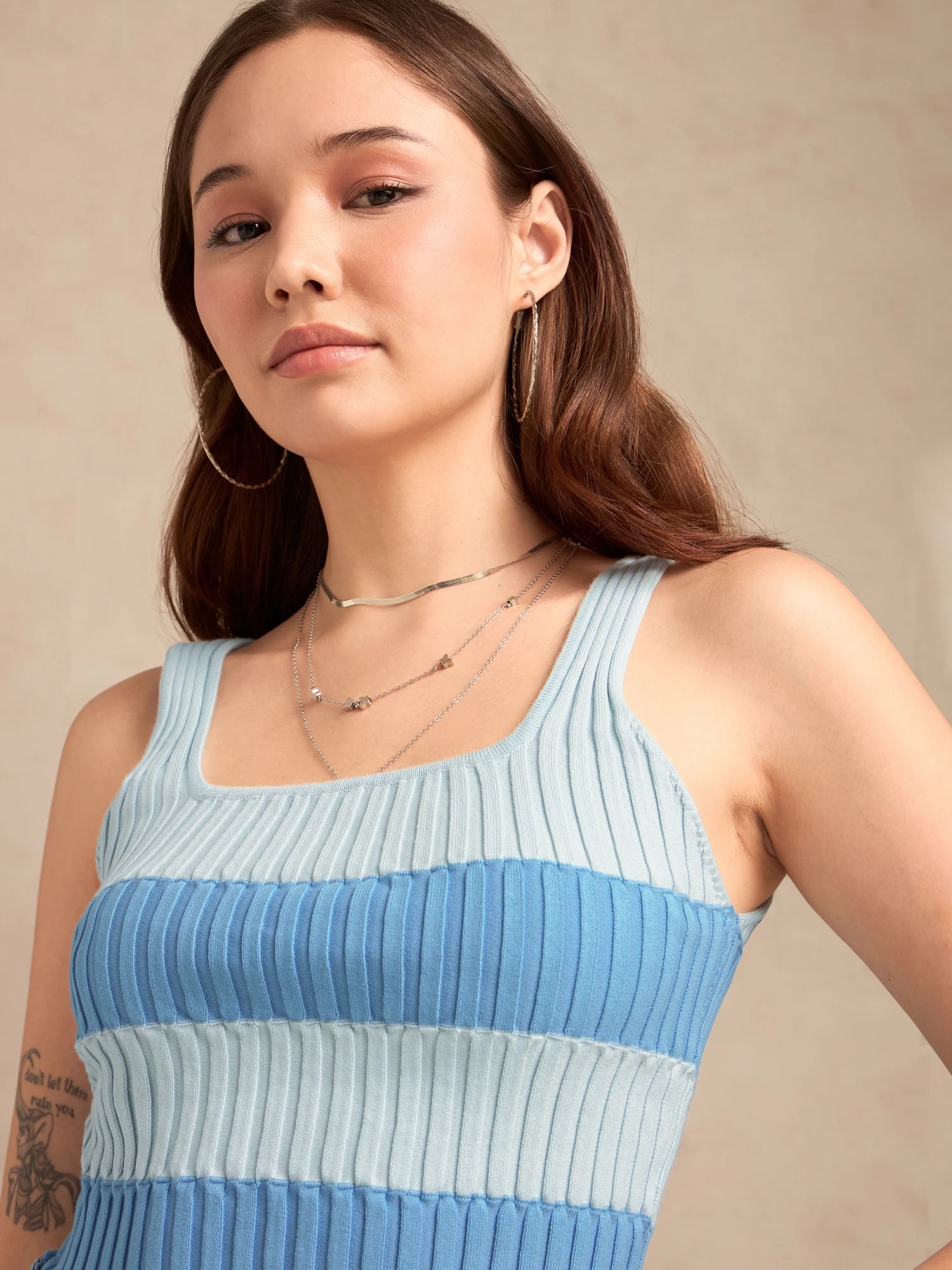 Blue Square Neck Flat Knit Tank - Image 2