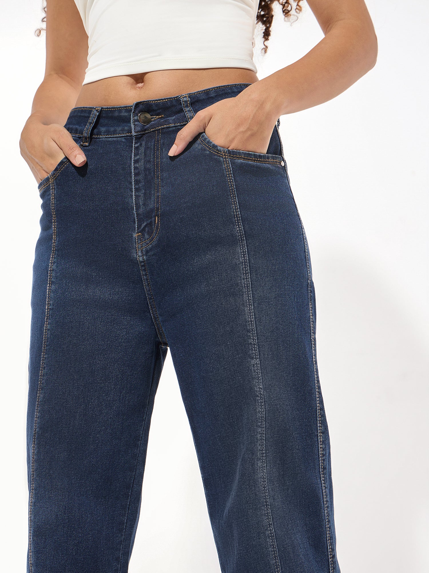 Blue Straight Fit Jeans With Front Seam - Image 4