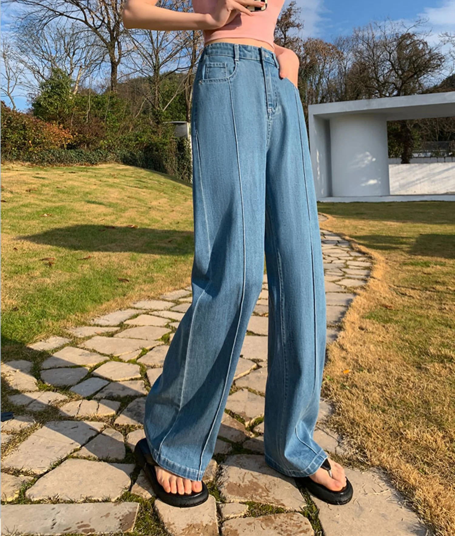 Blue Straight Fit Pin-Solid Jeans - Image 3