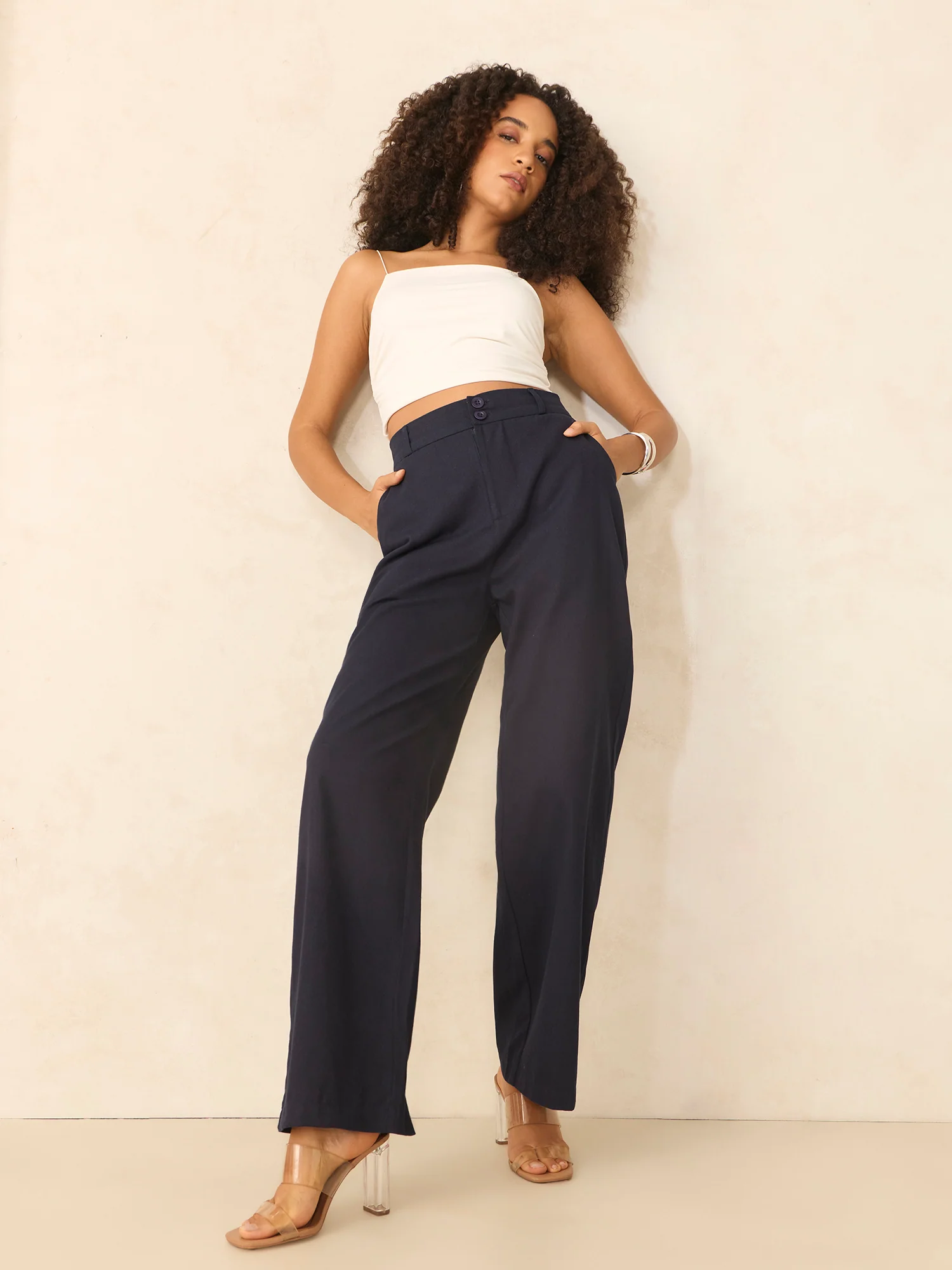 Navy Blue Tapered Fit High-Rise Trouser - Image 7