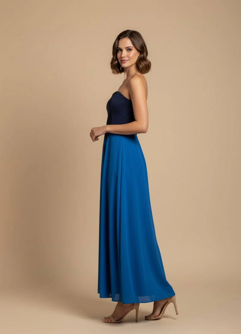 Blue Strapless Smocked Dress - Image 2