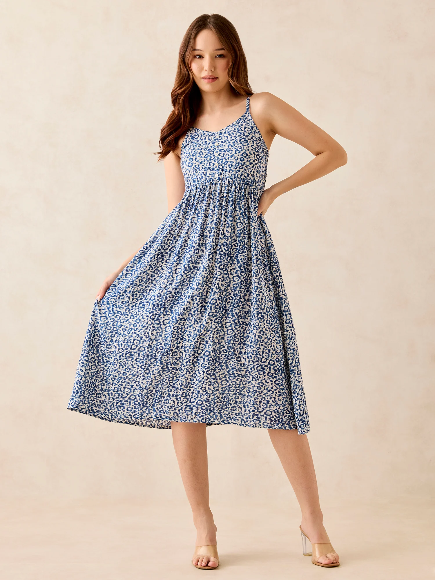 Blue Floral Print Strappy Midi Dress - Image 2