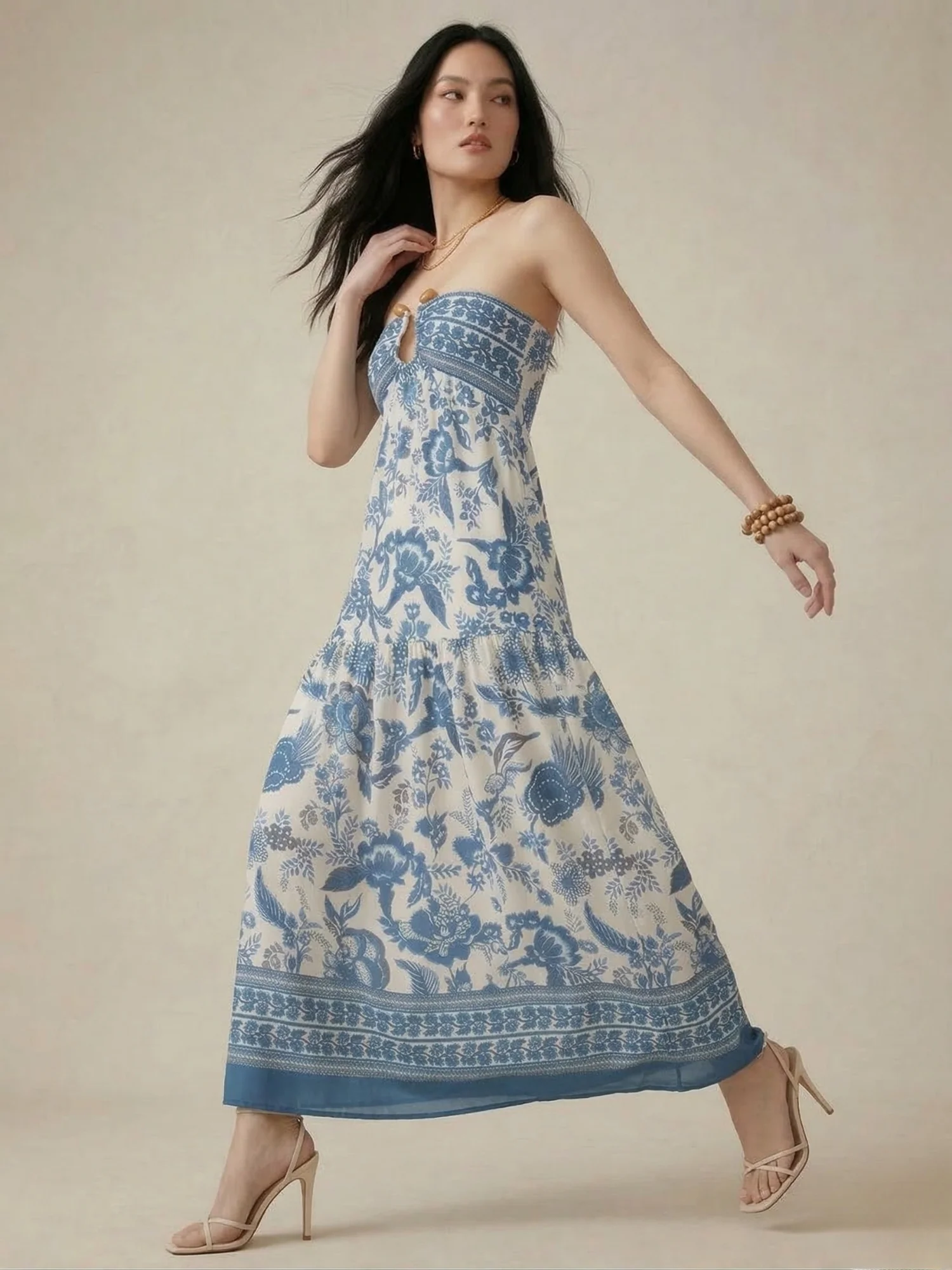 Blue Tube Metal Trim Printed Dress - Image 4