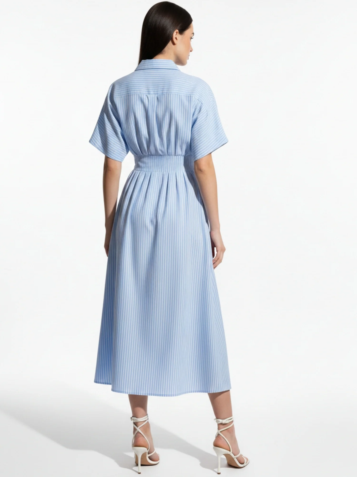Blue Waist Fitted Collared Dress - Image 3