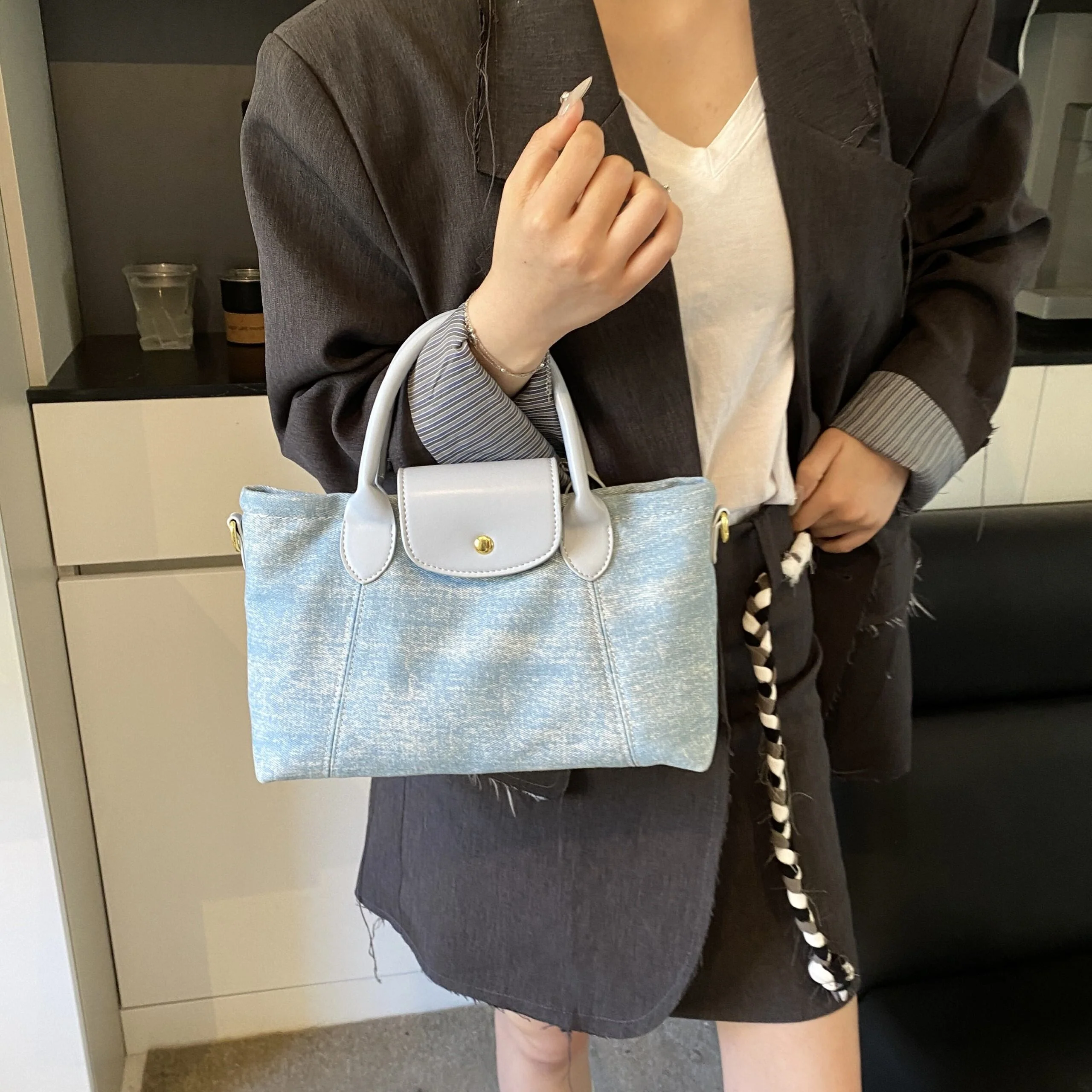 Blue Washed Canvas Hand Bag - Image 3