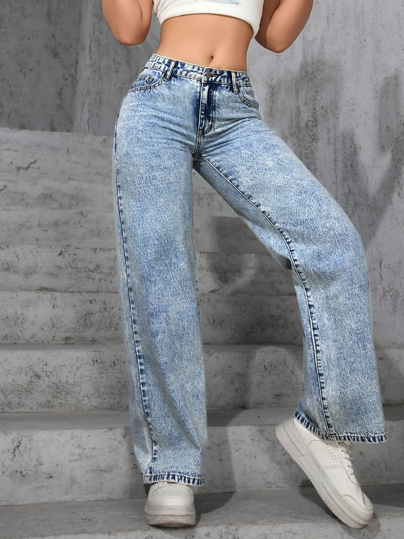 Blue Wide Leg Denim Jeans - Image 3