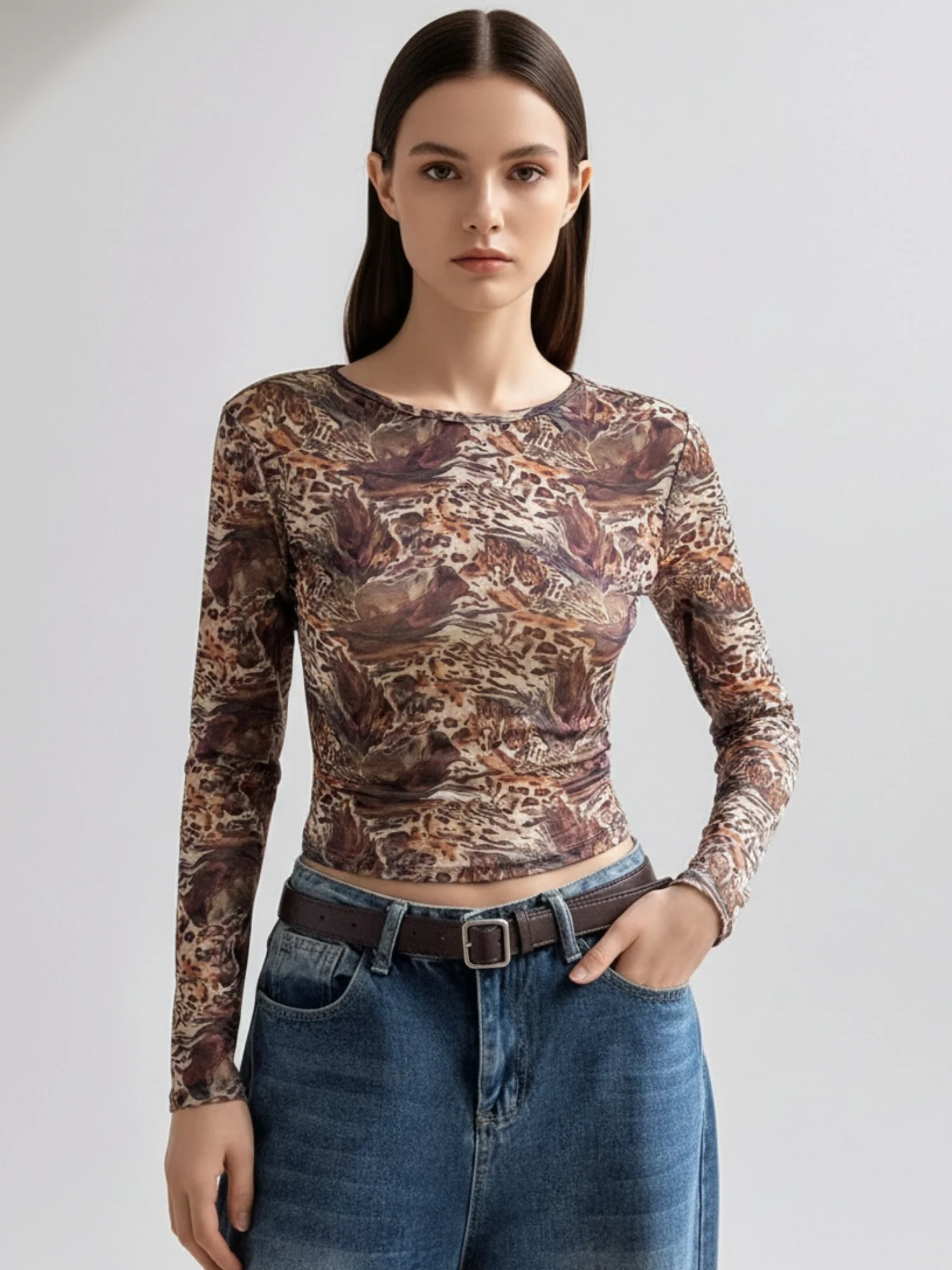 Brown Animal Printed Sheer Top - Image 2