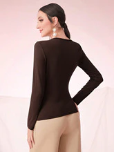 Brown Asymmetric Neckline With Side Ruching - Image 2