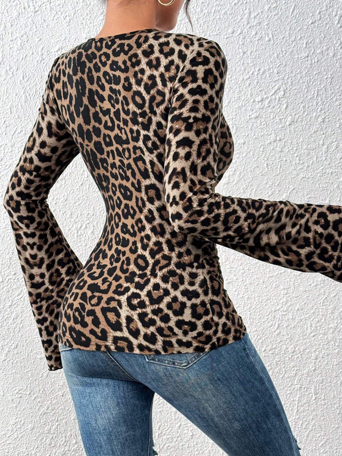 Brown Bell Sleeve V-Neck Top - Image 2
