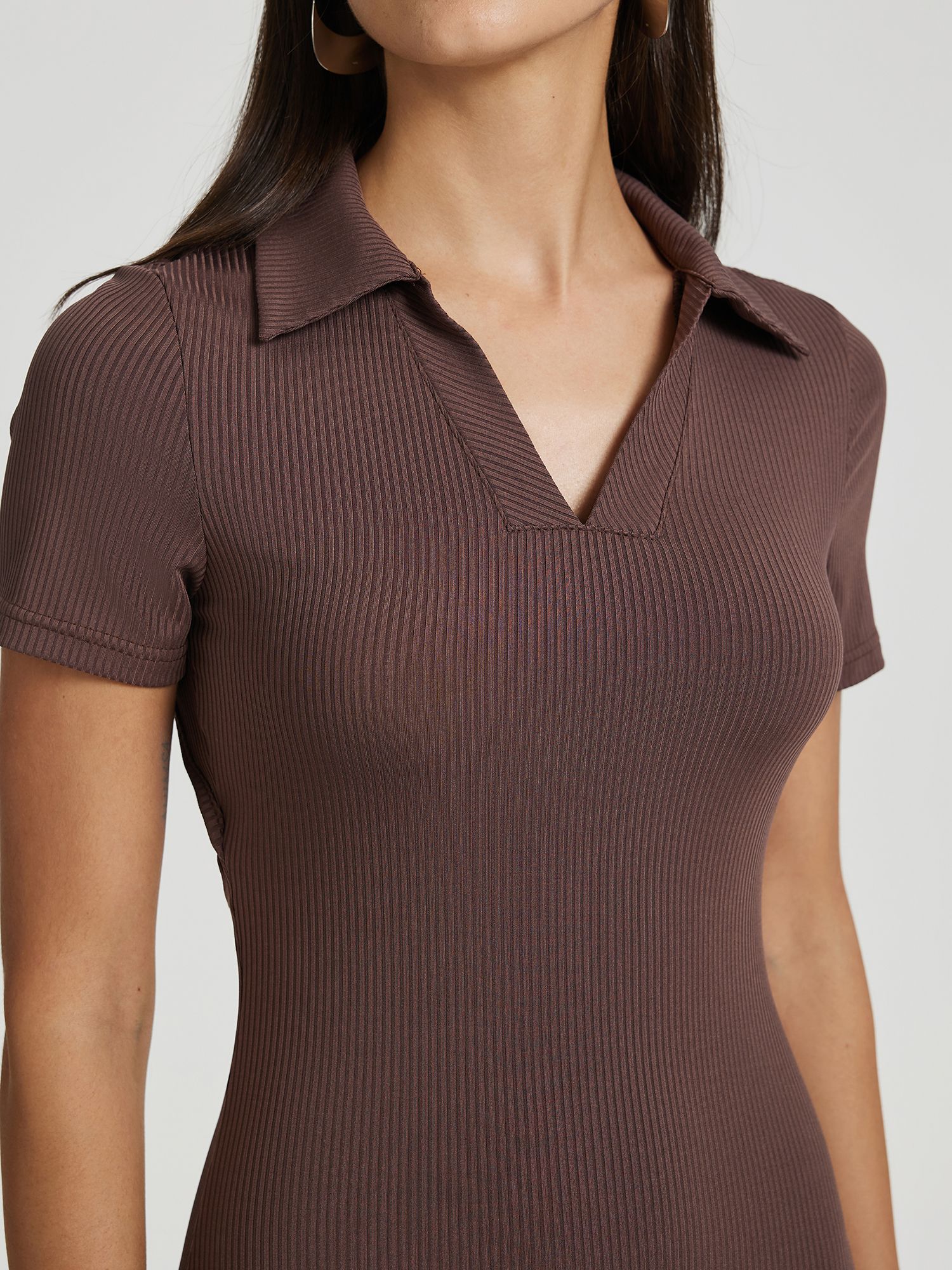 Brown Bodycon Mini Dress With Collar - Image 2