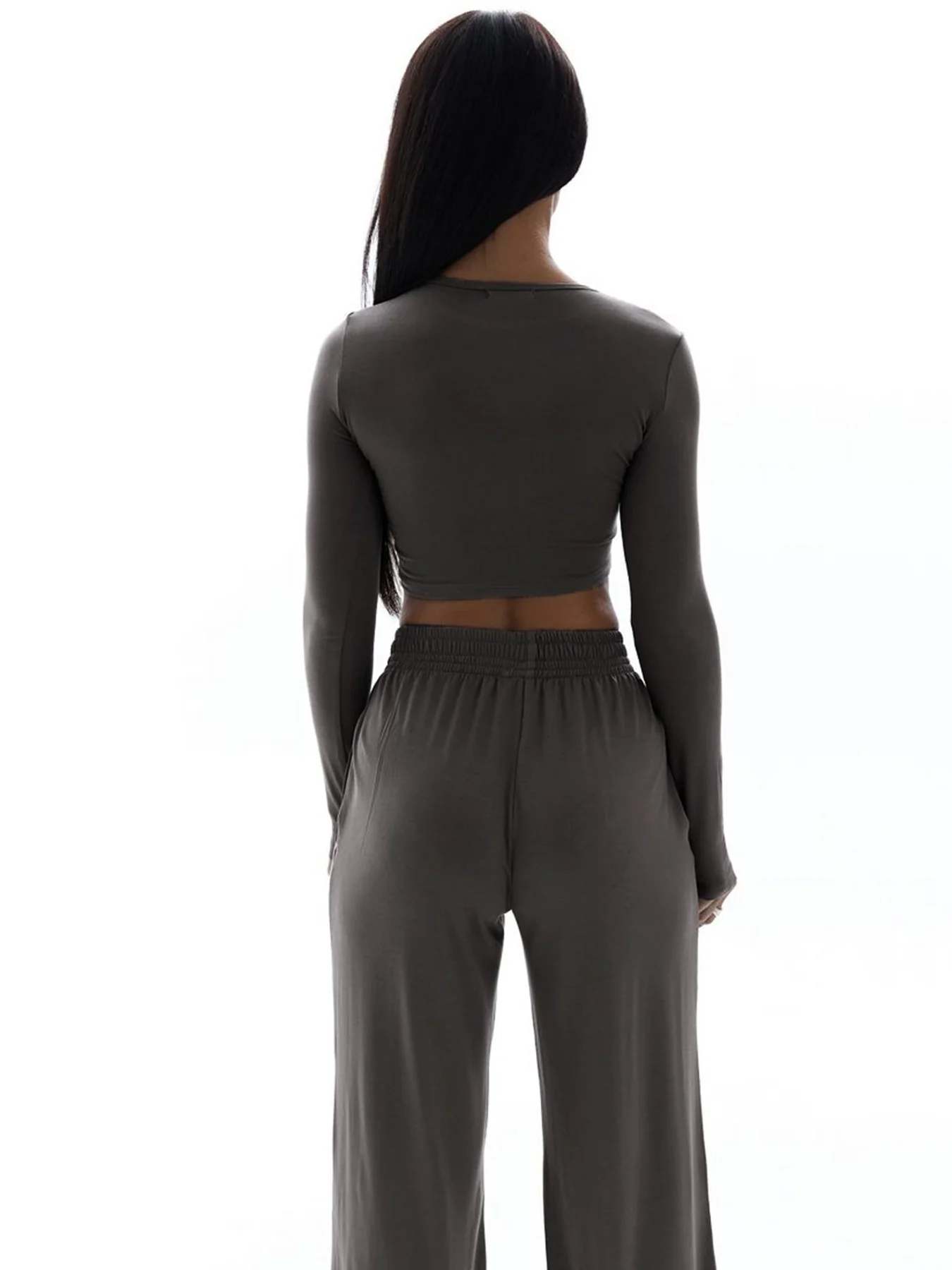 Grey Crop Top with Sweatpants Co-Ord Sets - Image 2