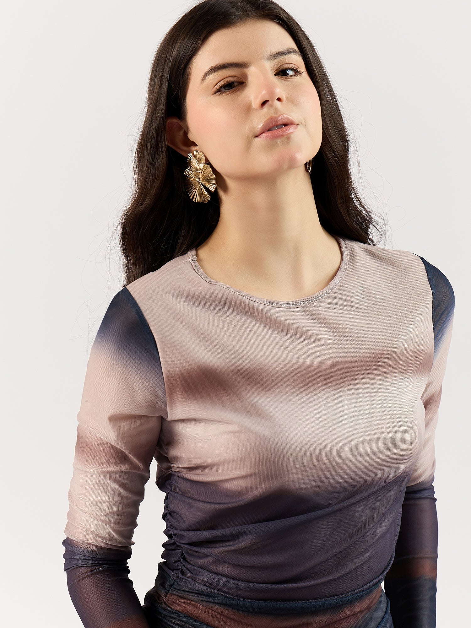 Brown Digital Print Mesh Maxi Dress - Image 4