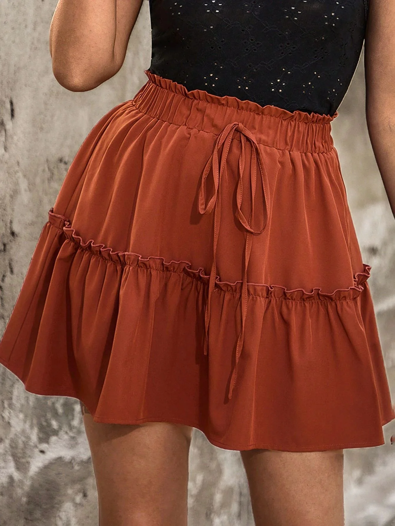 Brown Elasticated Flared Skirt - Image 2