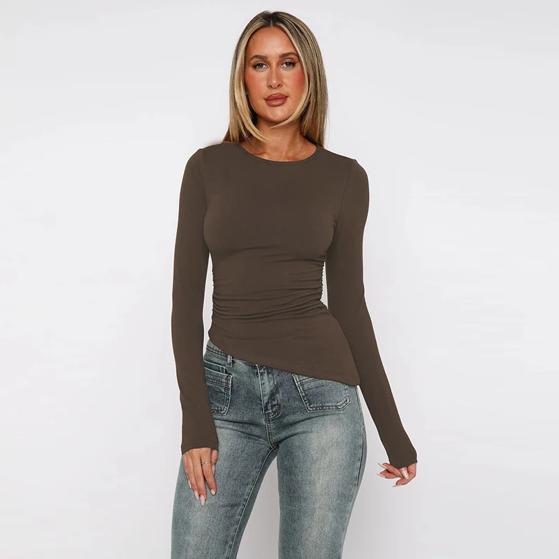 Brown Fitted asymmetric basic solid top - Image 3