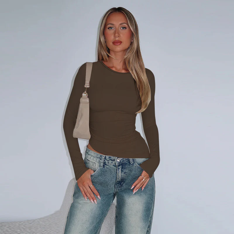 Brown Fitted asymmetric basic solid top - Image 4