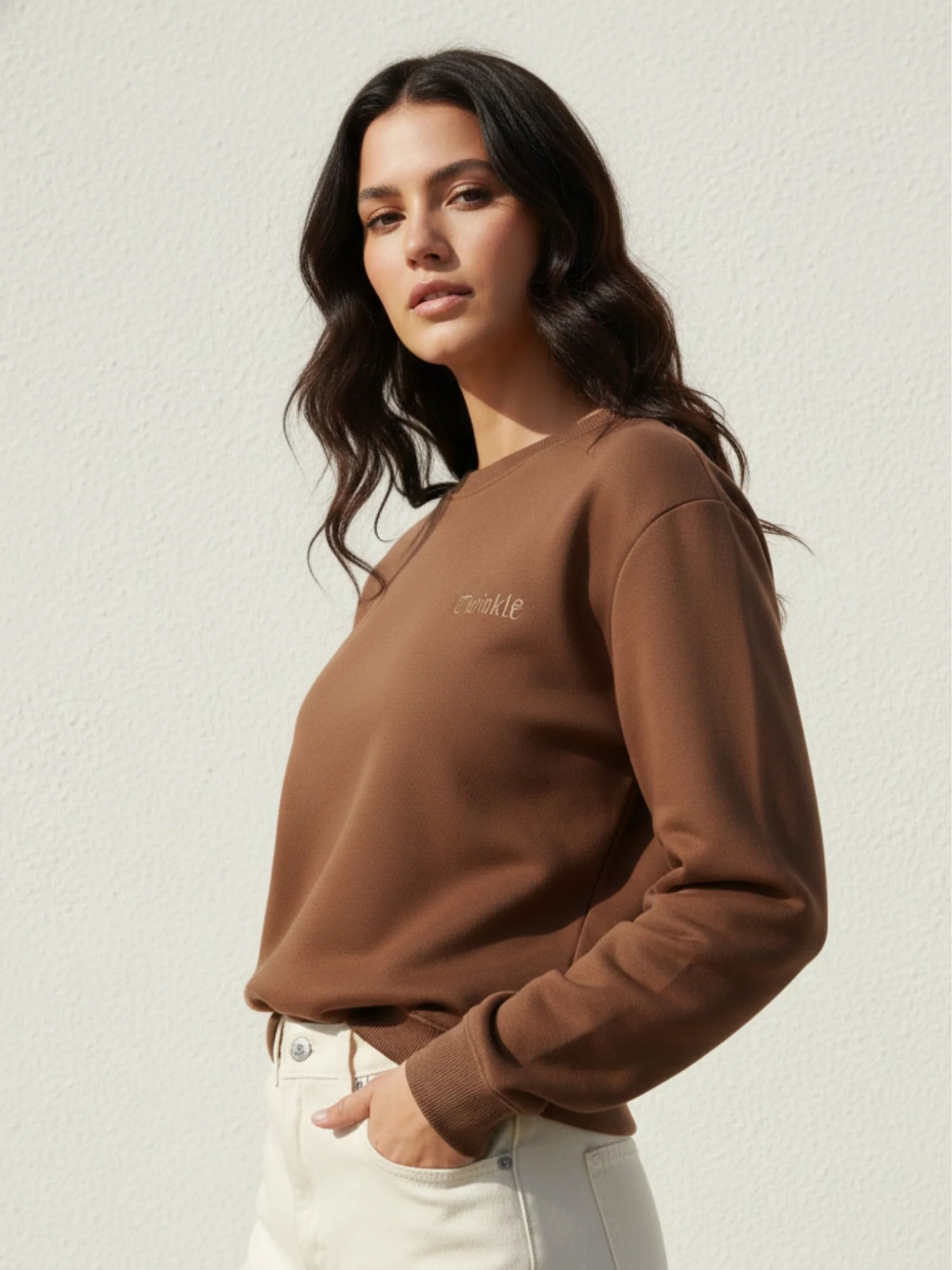 Brown Full Sleeve Crew Neck Typography Fleece Sweatshirt - Image 3