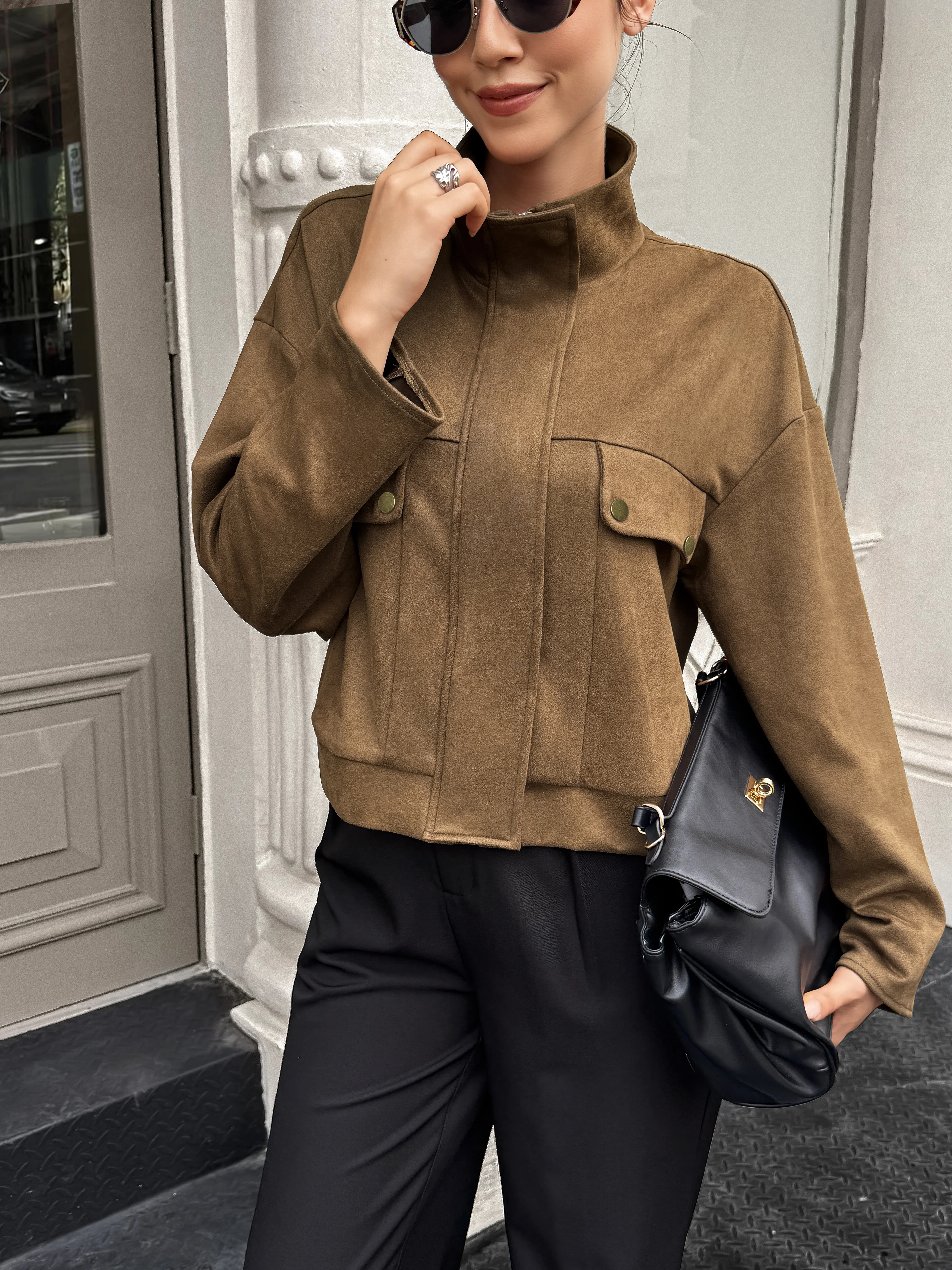 Brown Full Sleeve Front Zip Jacket - Image 3