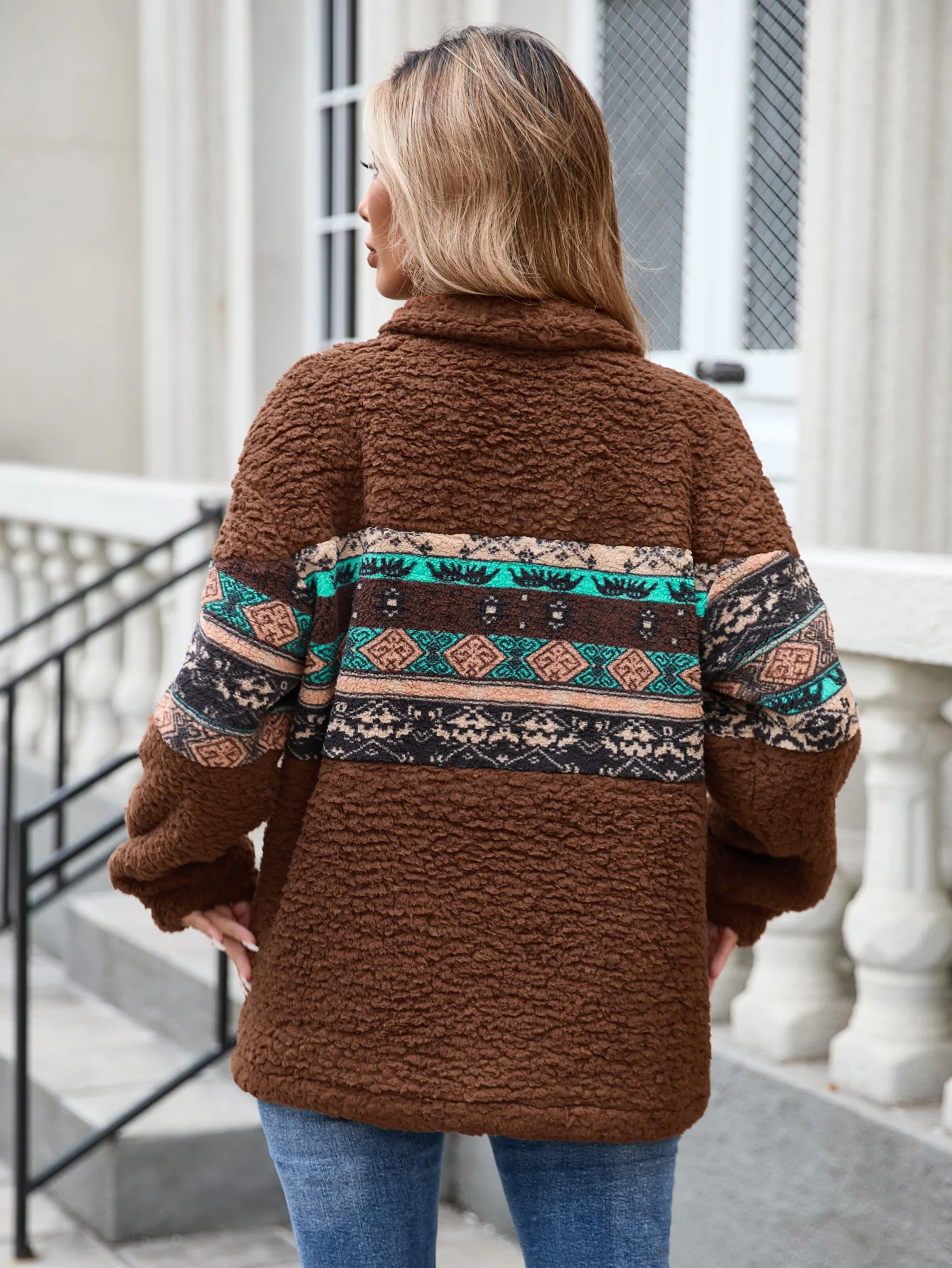 Brown Full Sleeve Half Zip Printed Sweatshirt - Image 2