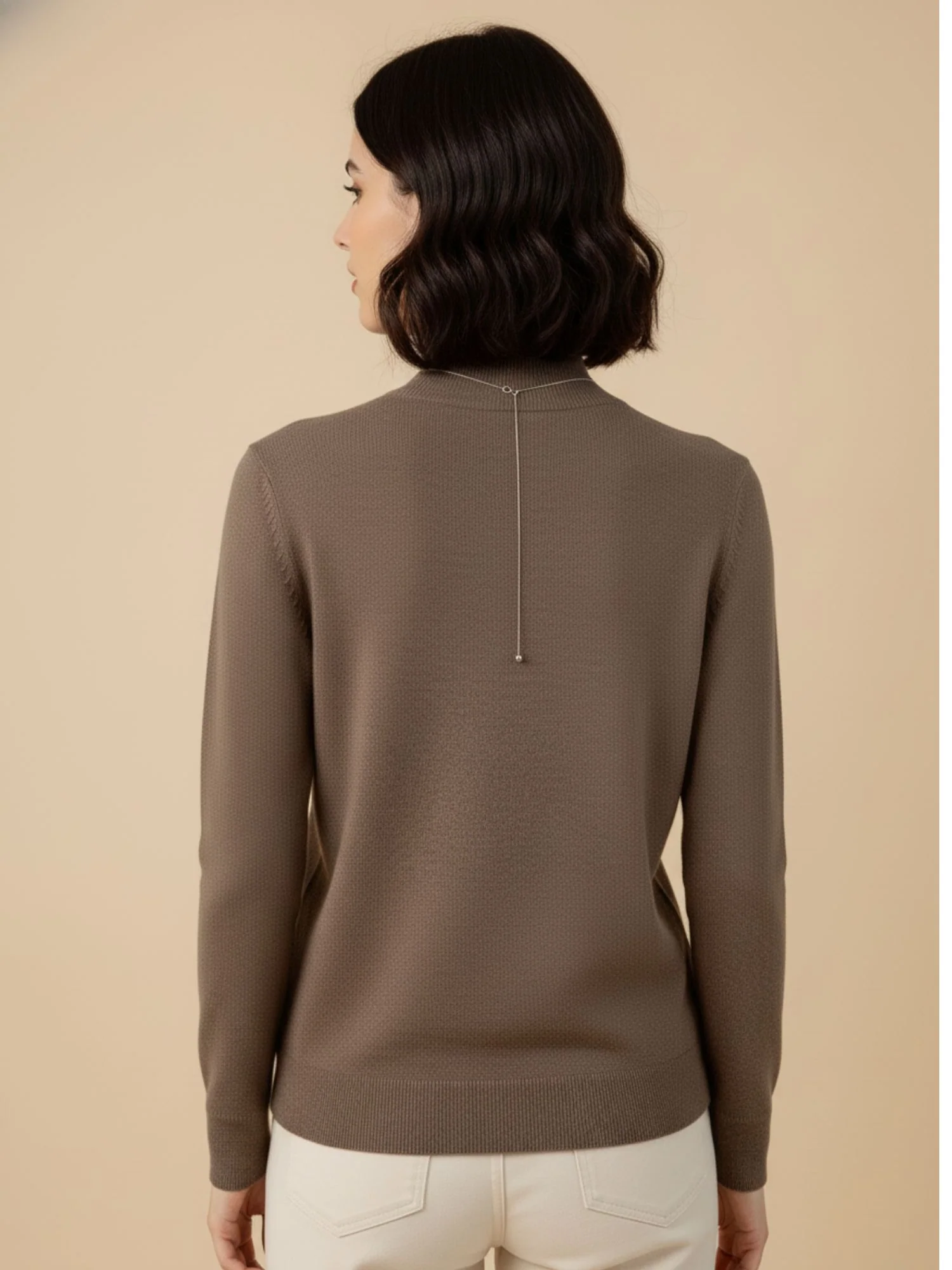 Brown Full Sleeve Mock Neck Sweater - Image 2