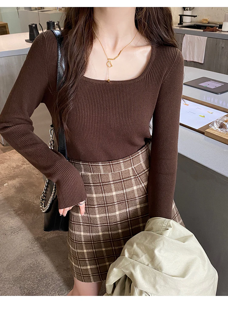 Brown Full Sleeve Scoop Neck Top - Image 3