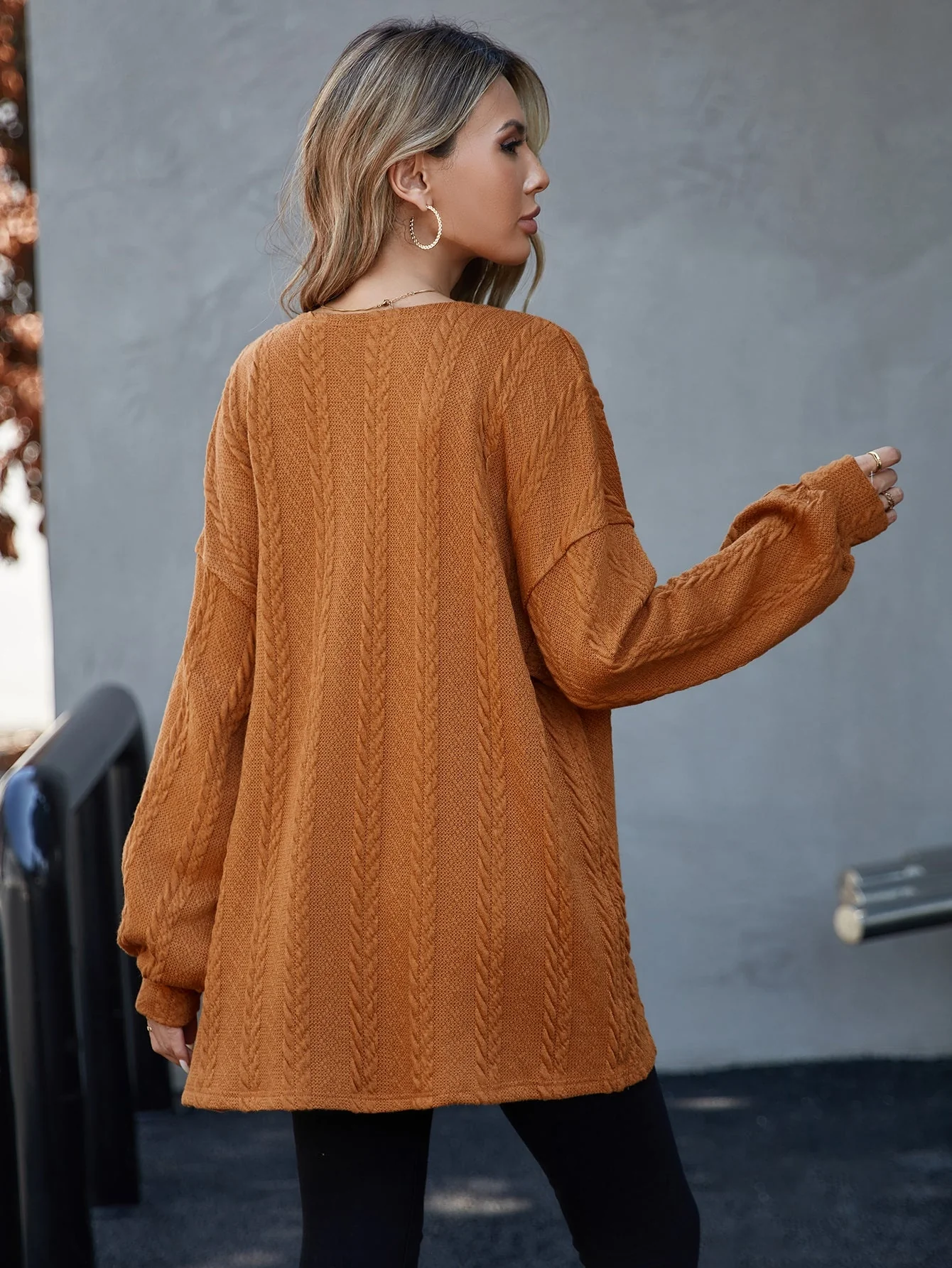 Brown Full Sleeve Textured Shrug - Image 2