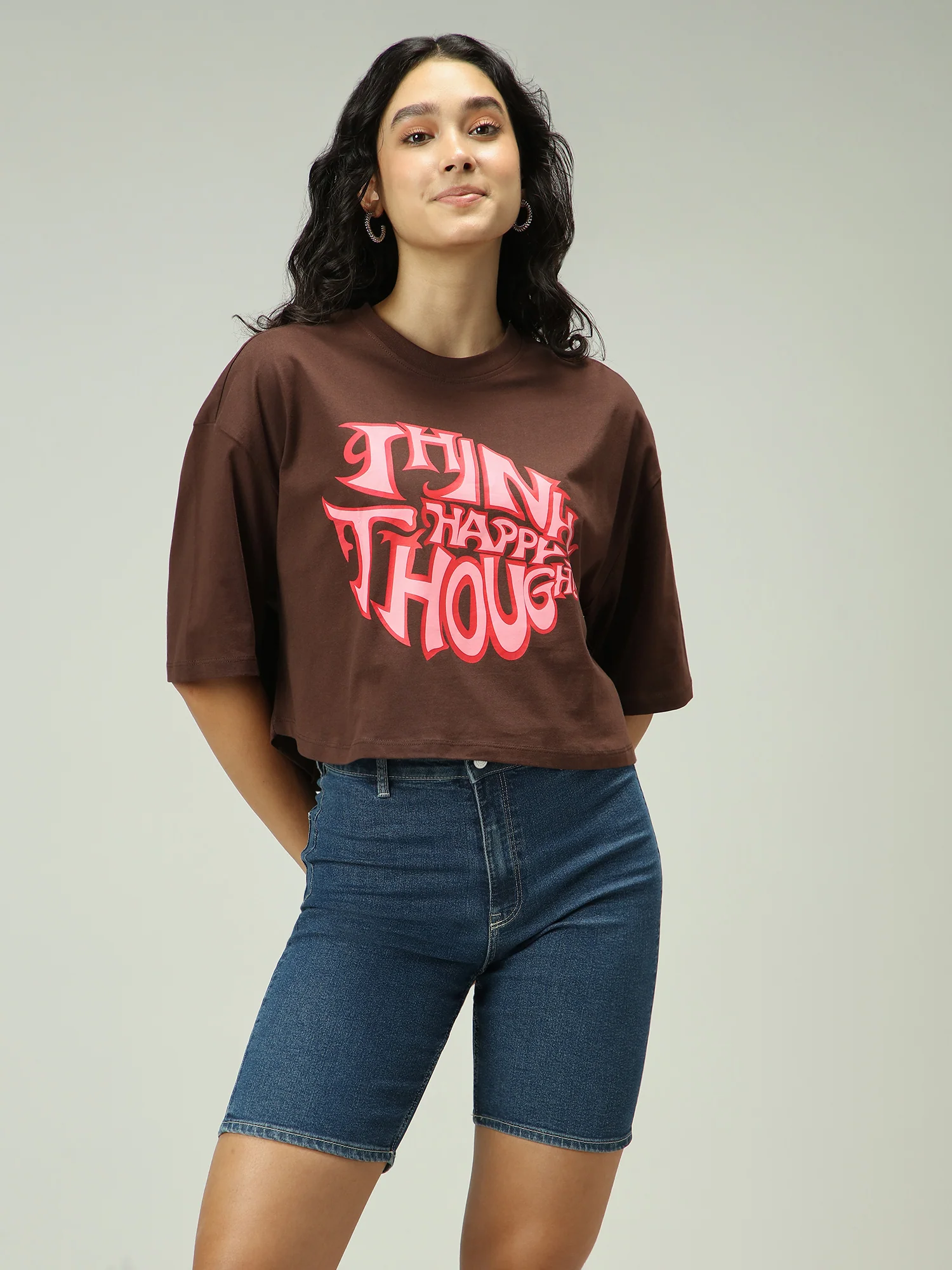 Brown Graphic Cropped Boxy T-Shirt - Image 6