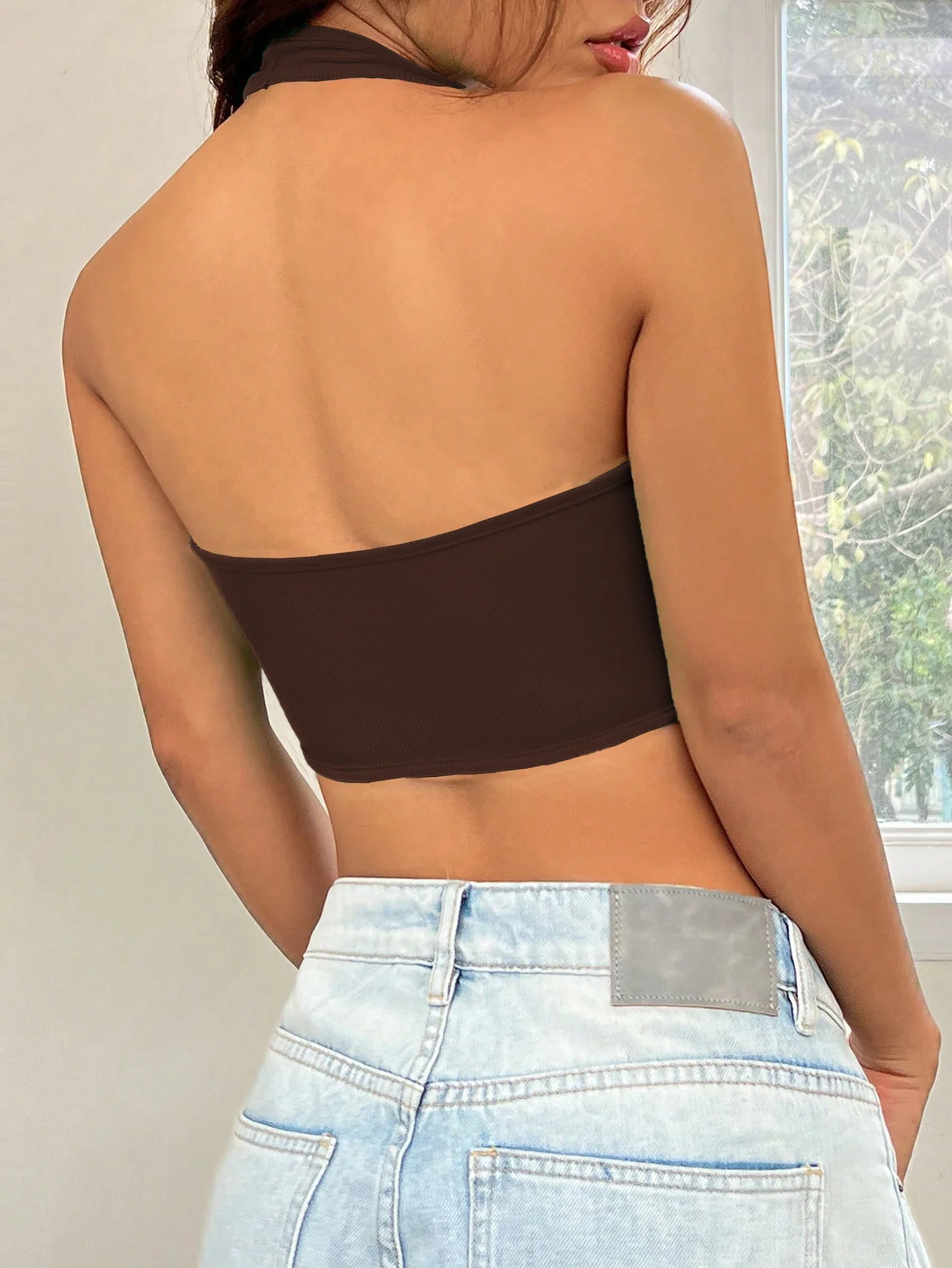 Brown Halter Neck Tank Top - Image 2