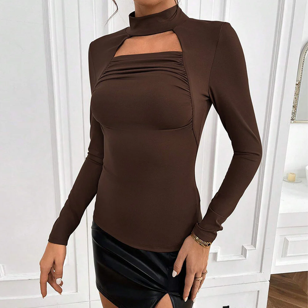 Brown High Neck Cut Out Top - Image 2