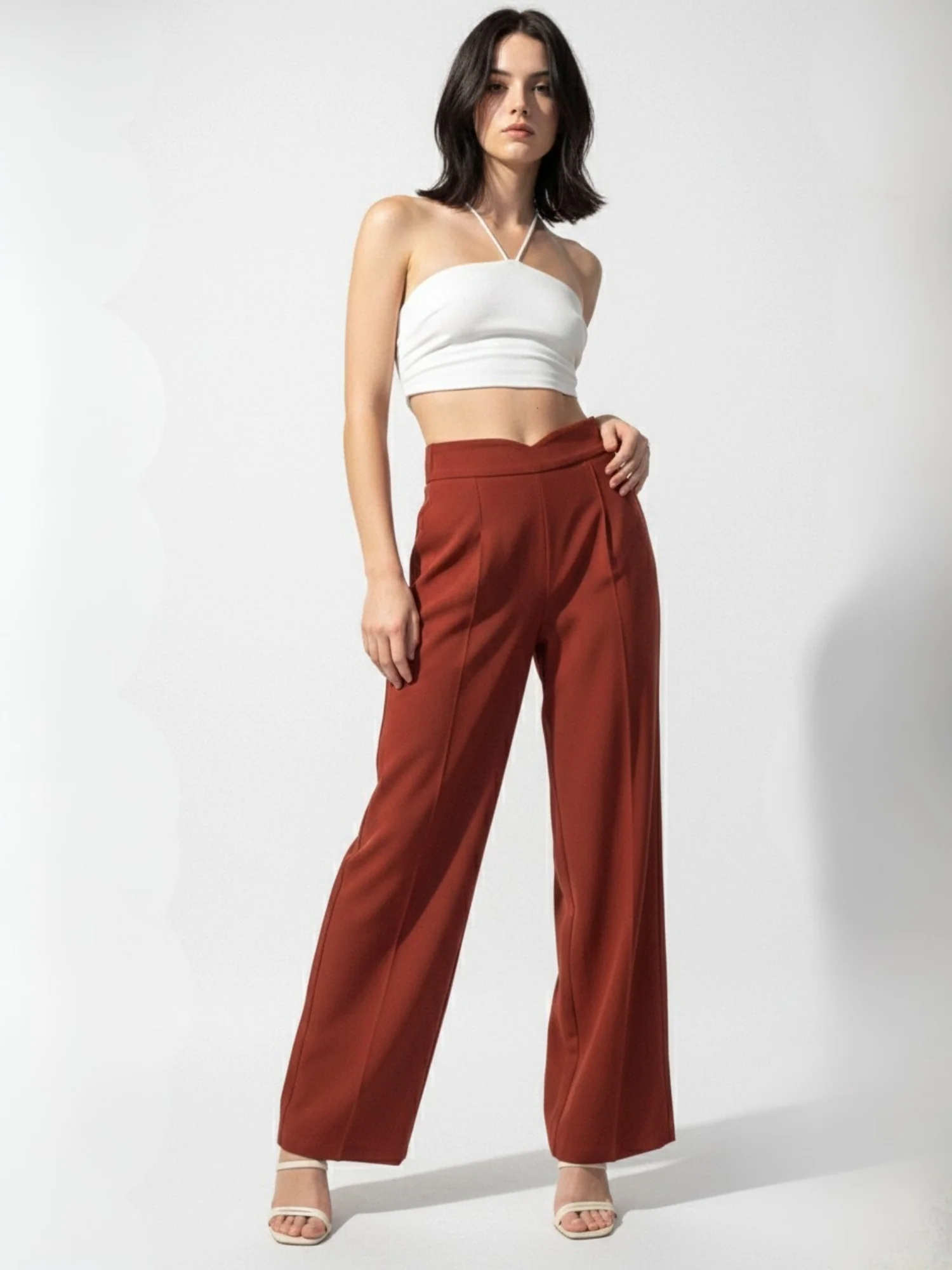 Brown High Waist Wide Leg Pant - Image 3