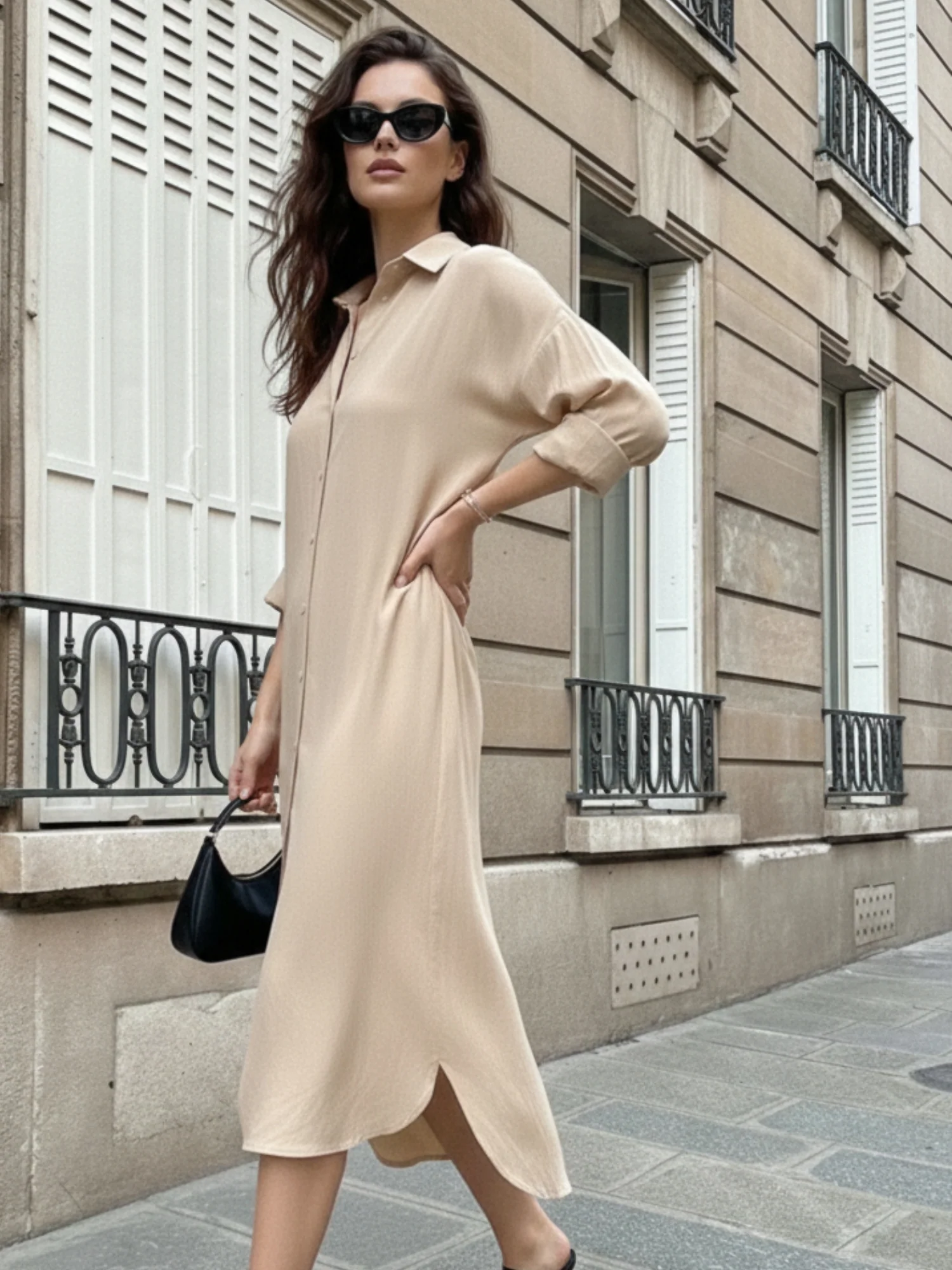 Brown Longline Button Down Shirt Dress - Image 5