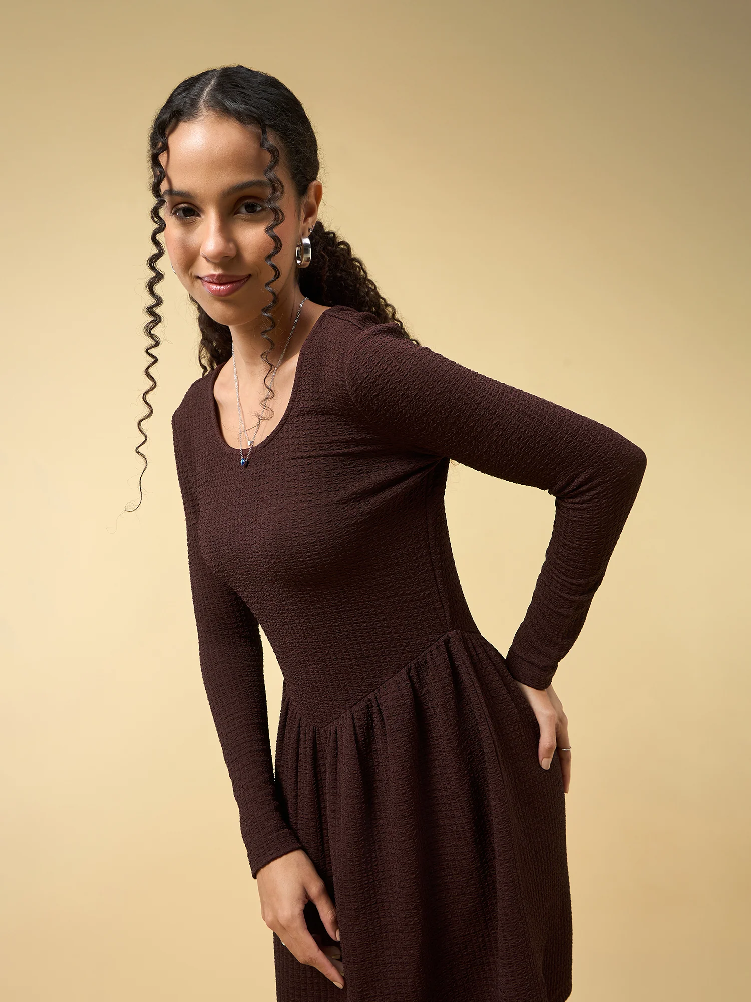 Brown Mini Dress Full Sleeve - Image 5