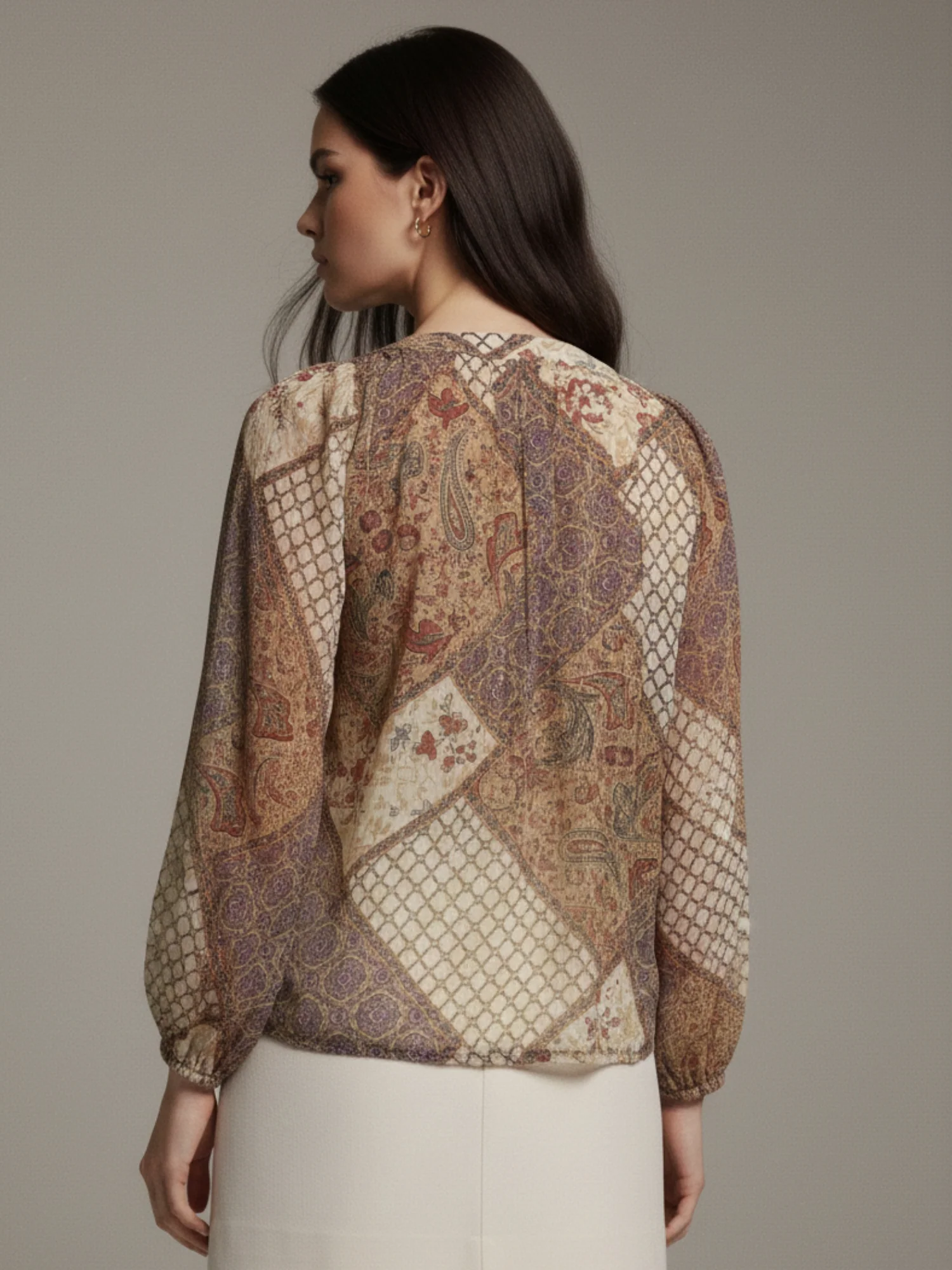 Brown Multicolor Paisley Boho Blouse - Image 6