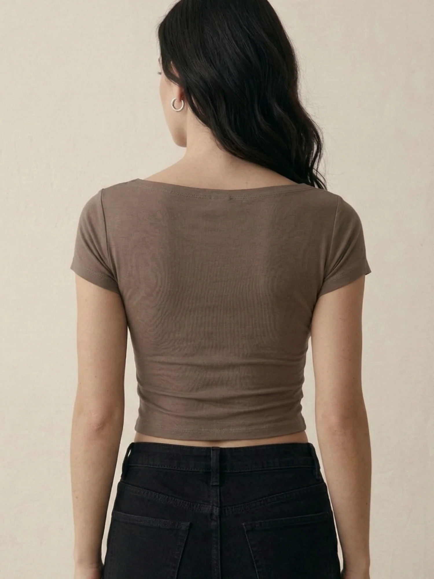 Brown Off Shoulder Fitted Top - Image 5